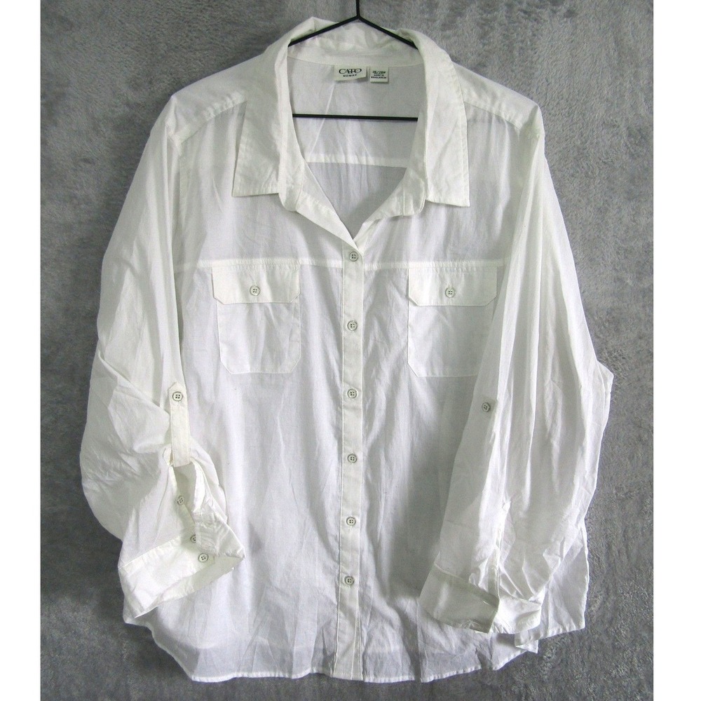 Cato Woman White Roll Tab Sleeve Button Front Shirt Plus Size 26/28W